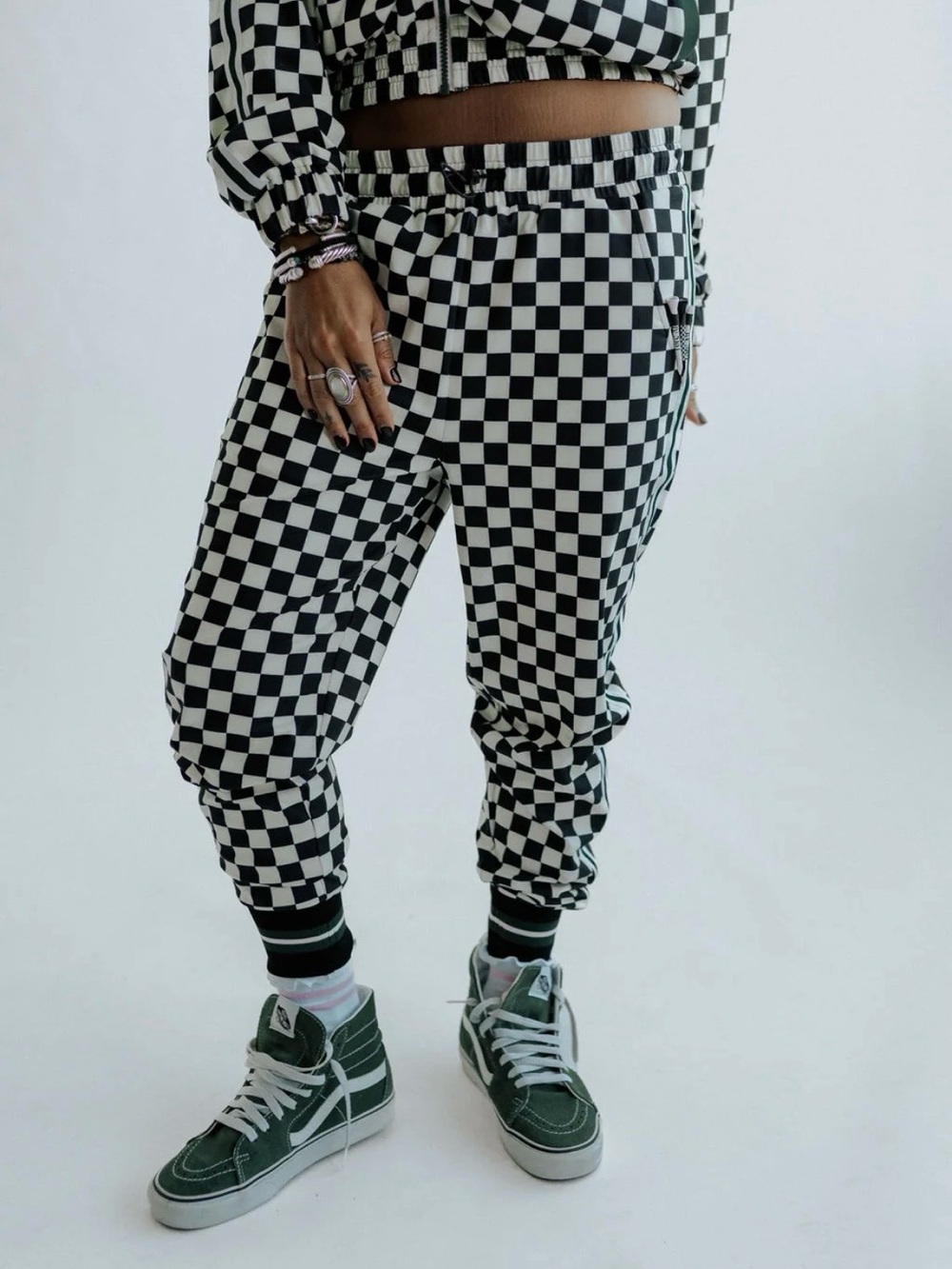 Fore All Checkmate Jogger Pants - Black & Cream Checkered